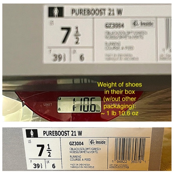 ADIDAS Women’s PUREBOOST 21 PRIMEGREEN RUNNING SHOE Core Black & Gold 7 1/2 M - Picture 12 of 12